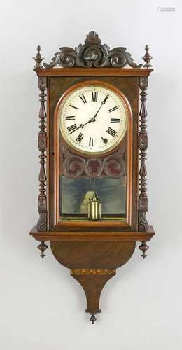 Antique American walnut wall clock with half