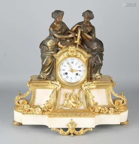 19th Century French Carrara marble mantel clock with