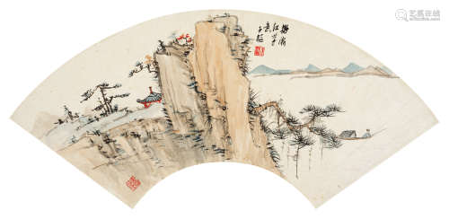 卢子枢（1900～1978） 山水 扇面 设色纸本