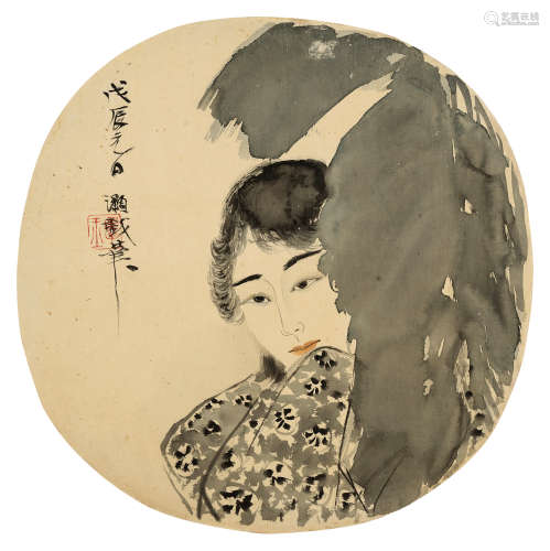 吴灏（1930～2017） 仕女 镜框 设色绢本