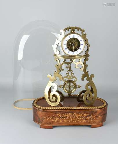 19th Century French brass skeleton clock with original