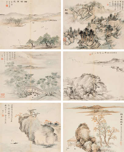 李瑶（清） 山水 册页 （十二开选六） 设色纸本