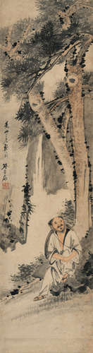 苏六朋（1791～1862） 松下高士 立轴 设色纸本