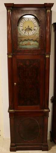 Antique burl mahogany Empire grandfather clock with