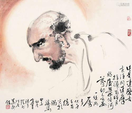 欧豪年（b.1935） 达摩 镜框 设色纸本