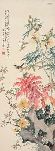 蔡铣（1895～1972） 花卉草虫 立轴 设色纸本