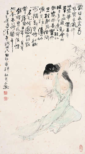 韩敏（b.1929） 2004年作 仕女 镜框 设色纸本