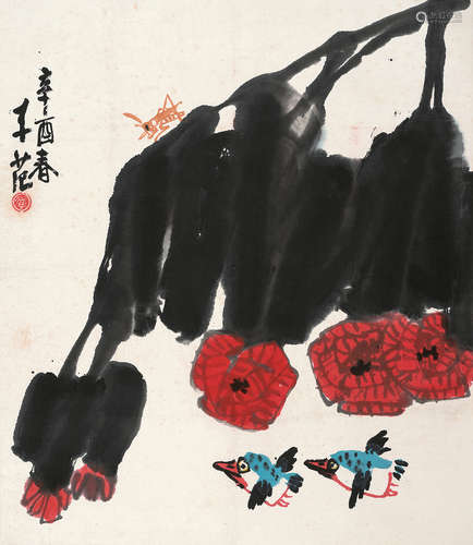 崔子范（1915～2011） 1981年作 花鸟 立轴 设色纸本