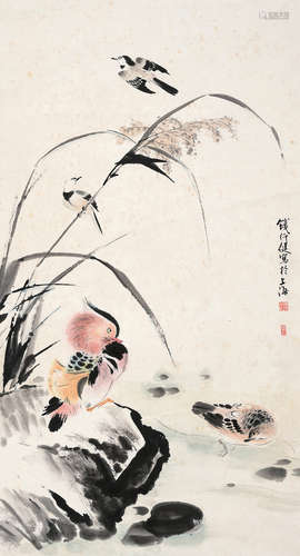 钱行健（b.1935） 花鸟 立轴 设色纸本