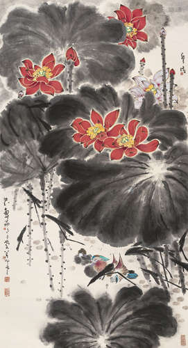 郑乃珖（1911～2005） 荷花鸳鸯 立轴 设色纸本