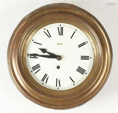 Old iron school bell brass rim. Cabinet antique clock,