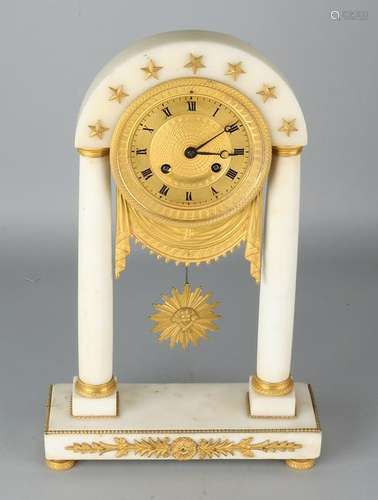 Carrara marble Louis XVI mantel clock with gilt bronze.