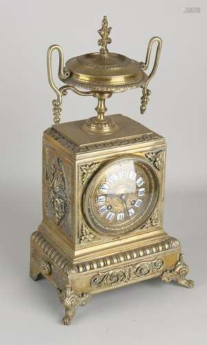 Antique French brass table clock with coupe and enamel