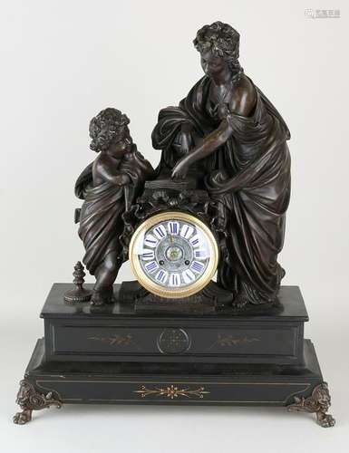 Large 19th century black marble French mantle clock.