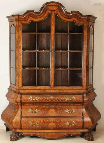 19th Century Baroque walnut cabinet with rich floral