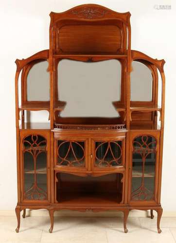 Antique Art Nouveau mahogany cabinet. Two-piece living