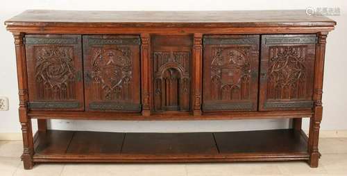 Large oak Neo Gothic sideboard with Gothic arches and