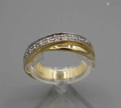 RING mit gekreuzter Ringschiene / crossover ring, 585er Gelbgold (4,6 g), besetzt mit 10 kleinen
