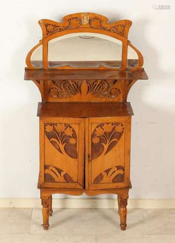 Small walnut table with Art Nouveau floral carving +