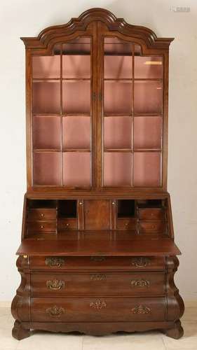 Dutch oak writing cabinet with glass design books.