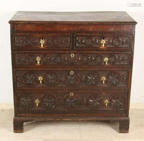 18th Century English oak stabbed chest of drawers. Some