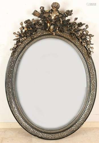 19th Century French stucco mirror with putti, festoons