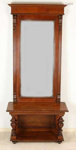 German walnut mirror with console and Snekken. Circa