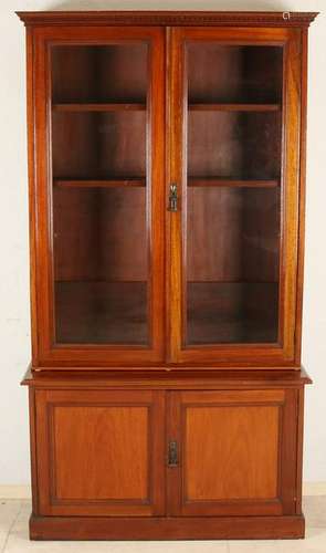 Antique two-part English mahogany book display case.