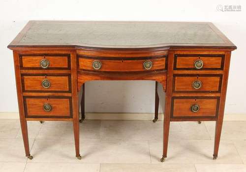 Antique English mahogany writing desk with bandintarsia