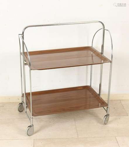 50-Year tea trolley on wheels. Chrome. Foldable. Size: