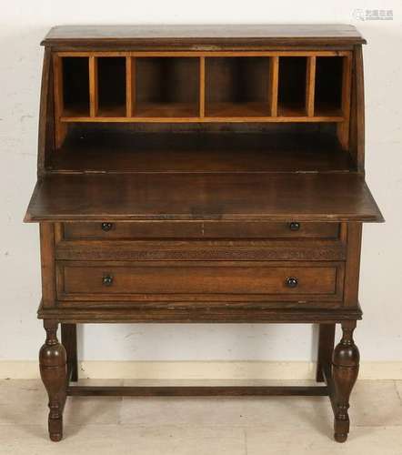 Antique English oak damessecretaire with drawers and