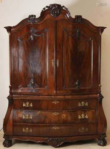 18th Century Dutch mahogany convex Louis Seize cabinet