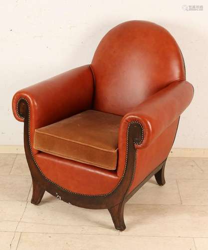 Antique English mahogany Art Deco chair with brown