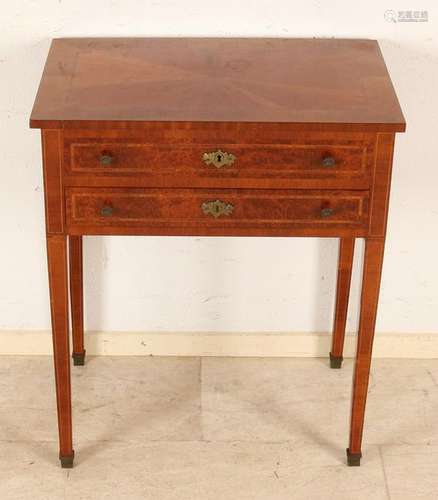 Antique mahogany table with two drawers and marquetry