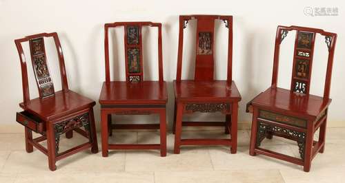 Four ancient Chinese roodlak chairs figures show. Two