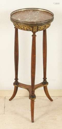 Antique French walnut side table with marble top and