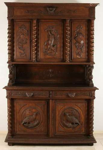 Antique French oak cabinet with hunting wild