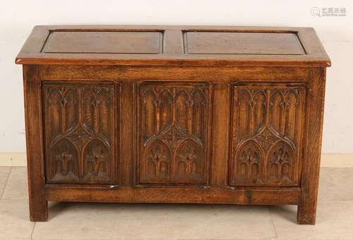 Antique oak Gothic-style box with carving.