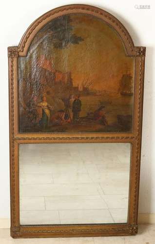 Early 19th century mirror with oil painting. Louis