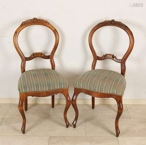 Six 19th century walnut Biedermeier chairs with roses