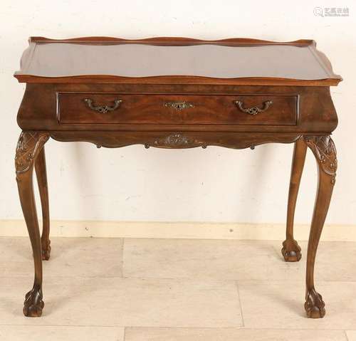 Mahogany tea table with drawer and bronze fittings.