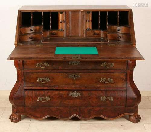 19th Century Baroque walnut writing desk with bronze