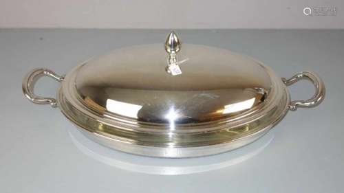 ENTRE DISH / DECKEL - SCHALE / SPEISENWÄRMER mit feuerfestem Glaseinsatz, versilbertes Metall, 2.