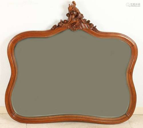 Antique mirror with walnut inserted facet grindings.