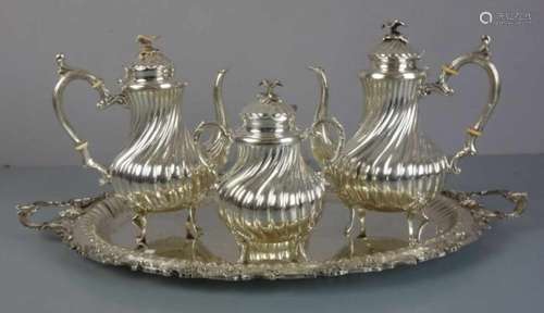 KAFFEEKERN AUF TABLETT / silver coffee set, 20. Jh., 900er Silber, Gesamtgewicht 3929 Gramm,