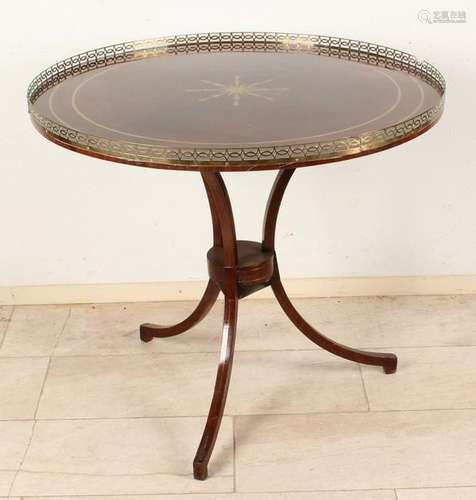 English table, mahogany with intarsia and copper