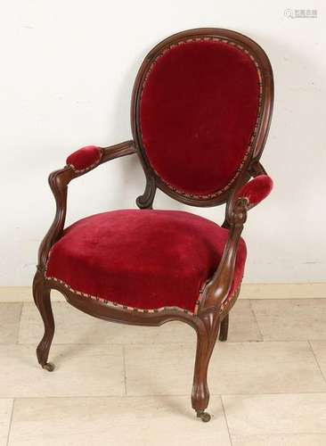 19th Century mahogany Voltaire with good velor