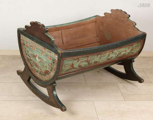 19th Century painted baby crib with beautiful painting