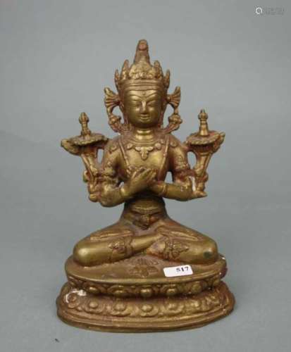 SKULPTUR / sculpture: BUDDHA, Bronze - Gelbguss, Südostasien. Auf stilisiertem Lotusthron