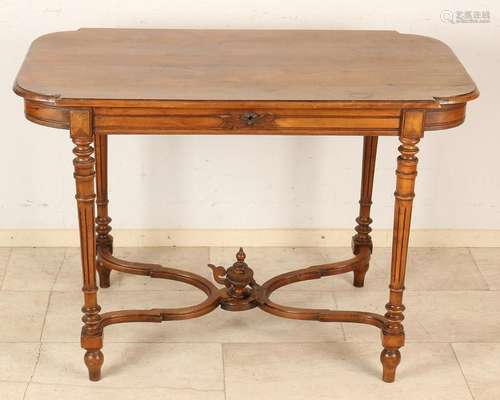 French antique walnut table with cross leg connection.